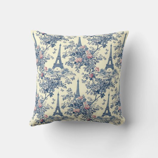 パリス名門私立校風のトイルピンクアンドブルーモノグラム クッション (裏面)