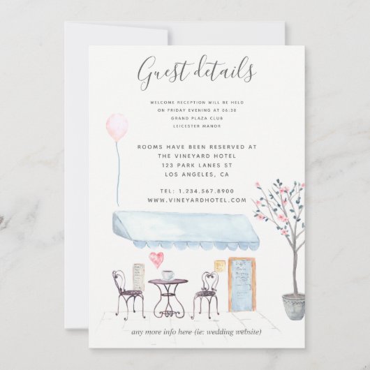 パリス結婚ズゲスト詳細ウォーターカラーフローラ 招待状 (正面)