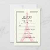 パリス結婚ズピンクエッフェルタワーオンアイボリーRSVPカード 出欠カード (正面)