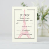 パリス結婚ズピンクエッフェルタワーオンアイボリーRSVPカード 出欠カード (スタンド正面)