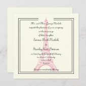 パリス結婚ズピンクエッフェルタワークラシックアイボリー 招待状 (正面/裏面)