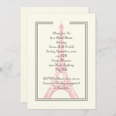 パリス結婚ズピンクエッフェルタワーブライダルシャワー 招待状 (正面/裏面)