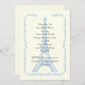 パリス結婚ズブルーエッフェルタワーブライダルシャワー 招待状 (正面/裏面)