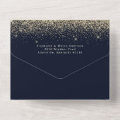 パリス エッフェル塔 ネイビー ゴールド スパークル ウェディング オールインワン招待状。 このカス オールインワン招待状 (裏面)