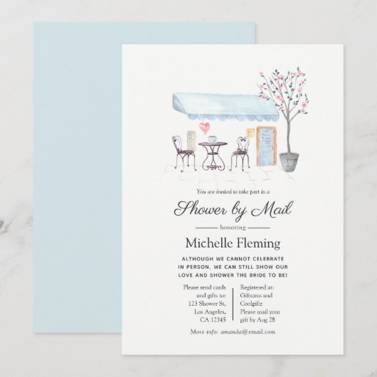 パリス カフェ ベイビー or ブライズ シャワー by メール 招待状 (正面/裏面)