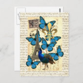 パリス、クジャクと蝶 ポストカード (正面/裏面)