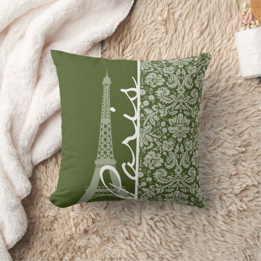 パリス;ダークモスグリーンダマスク クッション (ブランケット)