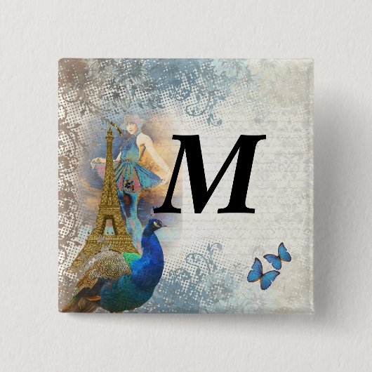 パリス・ピーコック・コラージュ 缶バッジ (正面)