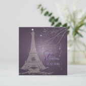 パリス ラ ニュイ、エッフェル塔のウェディング招待状 招待状 (スタンド正面)