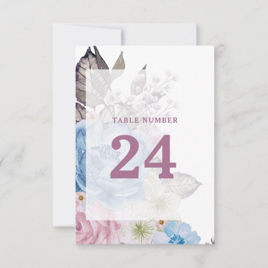 パリチャームブルー結婚フローラのテーブル番号 招待状 (正面)