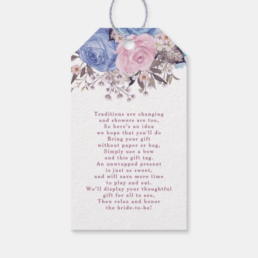 パリチャームブルー&ピンクブライダルディスプレイシャワー ギフトタグ (裏面)