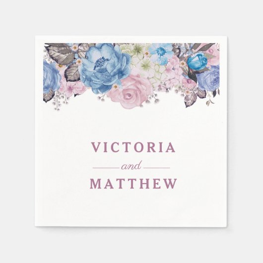 パリチャームブルー&ピンク結婚ズモノグラムディナー スタンダードカクテルナプキン (正面)