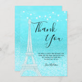パリティール（緑がかった色）ブルーグリッターライトスイート16 サンキューカード (正面/裏面)