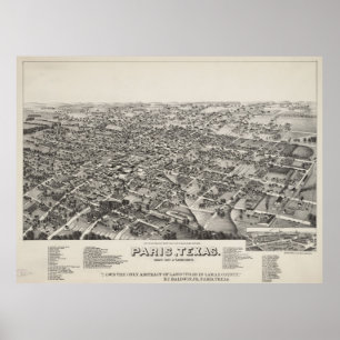 パリテキサス州(1885年)のヴィンテージの絵解き地図 ポスター