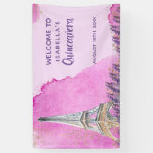 パリテーマエッフェルタワーピンクキンセアニェラへようこそ 横断幕 (縦)