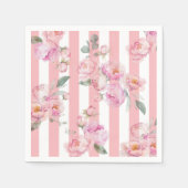 パリテーマピンクストライプフローラ牡丹ブライダル スタンダードカクテルナプキン (正面)
