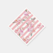 パリテーマピンクストライプフローラ牡丹ブライダル スタンダードカクテルナプキン (角)