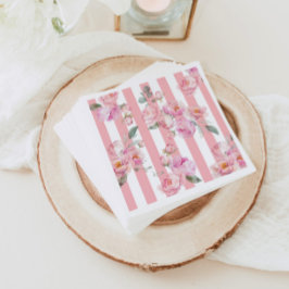 パリテーマピンクストライプフローラ牡丹ブライダル スタンダードカクテルナプキン