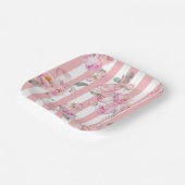 パリテーマピンクストライプフローラ牡丹ブライダル ペーパープレート (傾斜あり)