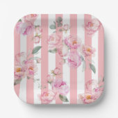 パリテーマピンクストライプフローラ牡丹ブライダル ペーパープレート (正面)