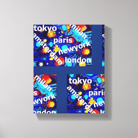 パリニューヨークアムステルダムカラフル抽象芸術アート キャンバスプリント (正面)