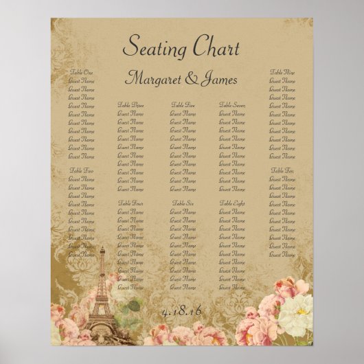 パリバラタンヴィンテージロマンチックなシーティングチャート ポスター (正面)