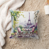 パリバルコニービューエッフェルタワーウォーターカラーピロー クッション (ブランケット)