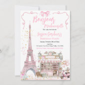 パリバースデーパーティーボンジュールマドモワゼルピンク 招待状 (正面)