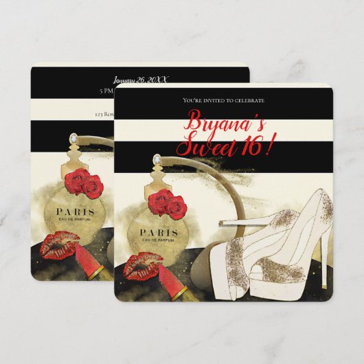 パリパフューム香水ローズヒール＆口紅パーティー 招待状 (正面/裏面)
