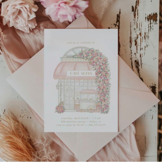 パリパリフランスのカフェガールズ誕生日 招待状