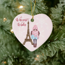 パリパーソナライズされたエッフェルタワーピンククリスマス セラミックオーナメント