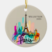 パリパーソナライズされたフランスクリスマスホリデー セラミックオーナメント (正面)