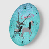 パリパーソナライズされたポニーオーラグレイホース ラージ壁時計 (傾斜)