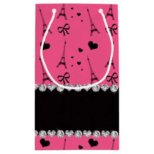 パリパーソナライズな一流のピンクのエッフェル塔 スモールペーパーバッグ (裏面)