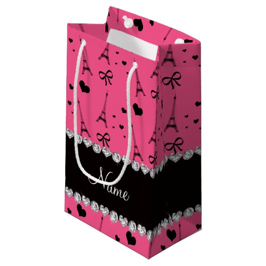 パリパーソナライズな一流のピンクのエッフェル塔 スモールペーパーバッグ (正面アングル)