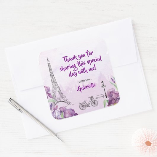 パリパープルアイリスフランスのスクエアステッカー スクエアシール (封筒)