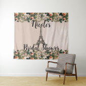 パリピンクローズつる植物エッフェルタワーシャビーシック タペストリー (インサイチュ(横))