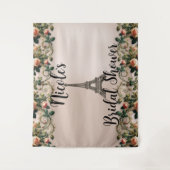 パリピンクローズつる植物エッフェルタワーシャビーシック タペストリー (正面)