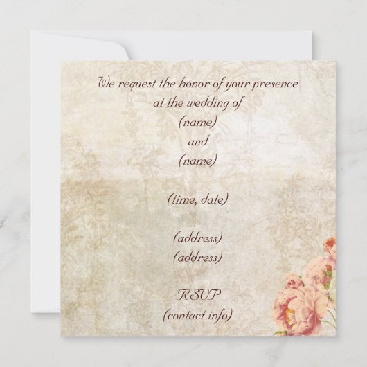 パリピンクローズヴィンテージロマンティック結婚式招待 招待状 (裏面)