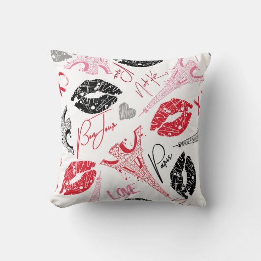 パリファッション、書道エッフェルタワーのパターン。 クッション (正面)