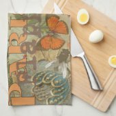 パリフラッパーアールデコピーコックヴィンテージ キッチンタオル (四つ折り)