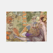 パリフラッパーアールデコピーコックヴィンテージ フリースブランケット (正面(横))