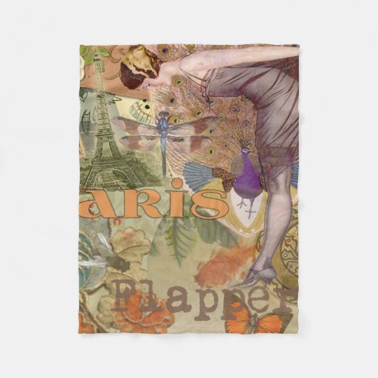 パリフラッパーアールデコピーコックヴィンテージ フリースブランケット (正面)