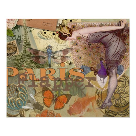 パリフラッパーアールデコピーコックヴィンテージ ポスター (正面)