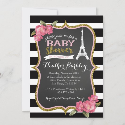パリフランスのエッフェルタワーベビーシャワー招待状 招待状 (正面)