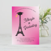 パリフランスのエッフェルタワー卒業パーティーピンク 招待状 (スタンド正面)