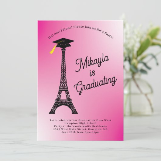 パリフランスのエッフェルタワー卒業パーティーピンク 招待状 (スタンド正面)