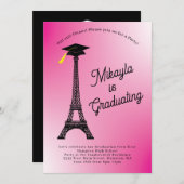 パリフランスのエッフェルタワー卒業パーティーピンク 招待状 (正面/裏面)