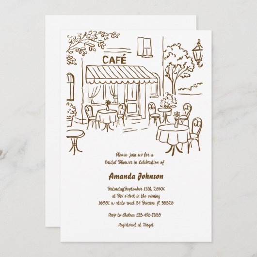 パリフランスのカフェアフタヌーンティーブライダルシャワー 招待状 (正面/裏面)