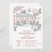 パリフランスのカフェアフタヌーンブライダルシャワー 招待状 (正面/裏面)